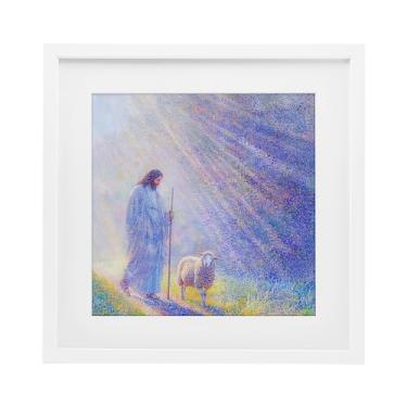 Imagem de Stupell Industries Guiding Light Shepherd White Impressão emoldurada sob vidro, design de Ivan Guaderrama, 13 x 13