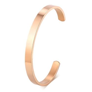 Imagem de MEALGUET Pulseira masculina de aço inoxidável: pulseira de metal aberto minimamente fresco/preto/banhado a ouro para homens, pulseira masculina joia presente, Medium( fit 5.5"-7.2" wrist), Sem Pedra