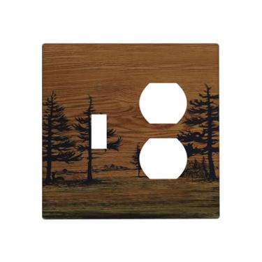 Imagem de Vghoko Capas decorativas para tomada rústica, placa marrom, pinheiro, grão de madeira, 2 grupos, interruptor de luz, duplex, placa de parede Gfci, placas de interruptor para decoração de banheiro