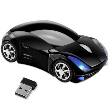 Imagem de HuGuWdy Mouse de carro preto, 2,4 G com receptor USB 1600DPI mouse de computador sem fio para computador bonito mouse sem fio para laptop, computador, tablet, Windows para Mac OS para o Natal (preto)