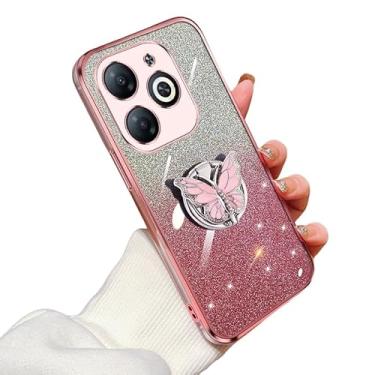 Imagem de Capa de glitter compatível com Infinix Smart 8 capa com suporte borboleta para Infinix Smart 8 TPU macio galvanizado Bling à prova de choque para mulheres meninas capa para Infinix Smart 8 (rosa)