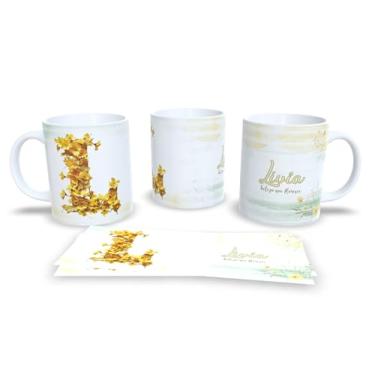 Imagem de Caneca Personalizada com Flores Douradas, Cerâmica Branca, 325ml, Decorativa com Nome Alice e Frase Beleza que Floresce (l)