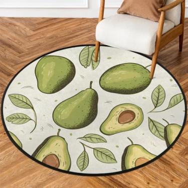 Imagem de Tapete redondo de 1,5 m de frutas, folhas de abacate, verde, macio, tapete de porta circular antiderrapante, lavável, tapete circular para quarto, berçário, sala de estar, cozinha, banheiro, entrada