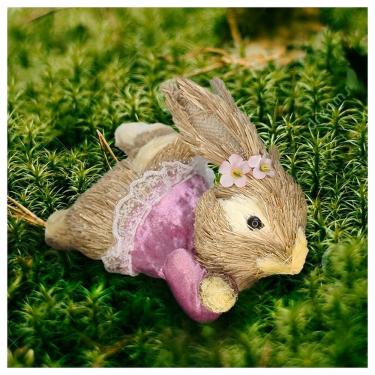 Imagem de Coelho Fêmea De Páscoa Deitada Decoração Enfeite Coelhinho 24cm