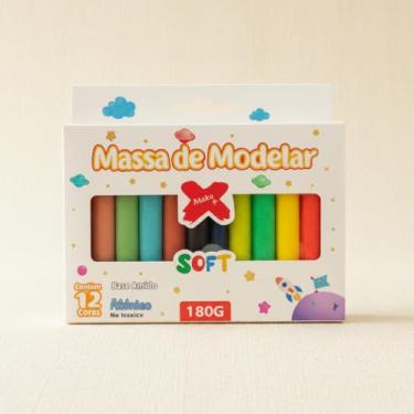 Imagem de Massinha de Modelar Soft, 12 Cores Sortidas, Base de Amido, Atóxica, 180g, Textura Macia, para Crianças a Partir de 3 Anos