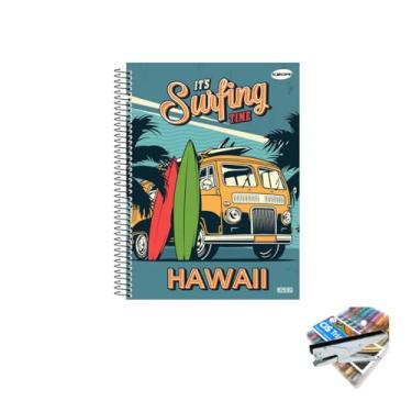 Imagem de Kit Caderno Masculino 96 Folhas + Caneta Trigel Metálica com 10 Cores + Grampeador Alicate HP45