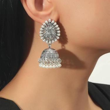 Imagem de Brincos de pérola boho de ouro grosso Jhumkas joias indianas modernas acessórios de festa presentes de Natal