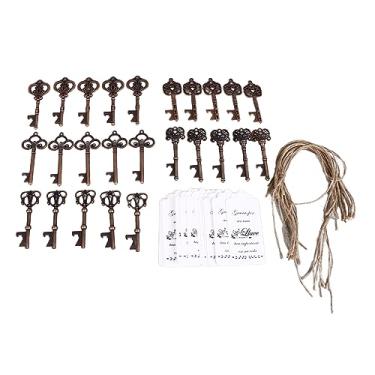 Imagem de Abridor de garrafa chave vintage, conjunto de 25 lembrancinhas com cartões graváveis ​​e corda de cânhamo, liga de zinco, estilo retrô, lembranças para presente de aniversário de