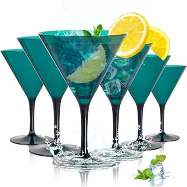 Imagem de Liacere Conjunto de 6 copos de martini, copos de coquetel de martini de plástico verde de 325 ml com haste, copos de coquetel reutilizáveis para bar, margarita, uísque, gin, tequila, livre de BPA,