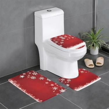 Imagem de ZERAOKE Conjunto de tapetes de banheiro com estampa de Natal - Tapetes de flanela antiderrapantes, secagem rápida e almofada de vaso sanitário em forma de U para banho, suítes de hóspedes