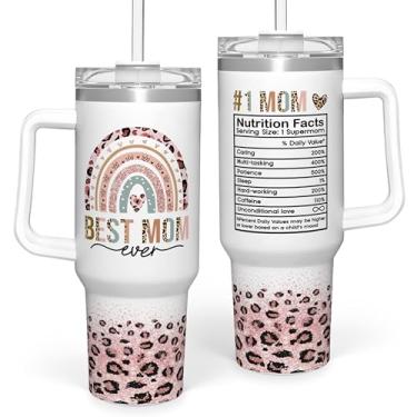 Imagem de Mamãe presentes para mulheres Mom Nutrition Facts Copo de aço inoxidável 1,134 g com alça isolada copo de viagem Best Mom Ever Xícara de café, Dia das Mães, Natal, presentes de aniversário de filho e
