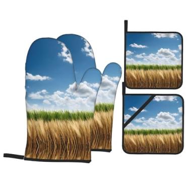 Imagem de Conjunto de luvas de cozinha com suporte de tampa, luvas de forno resistentes ao calor para manusear panelas quentes, grelhar, churrascos, kit de 4 peças.