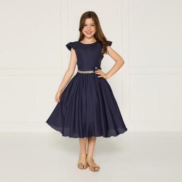 Imagem de Vestido Casual Azul Marinho Infantil De Festa 15 Anos Liso - JL Kids, 