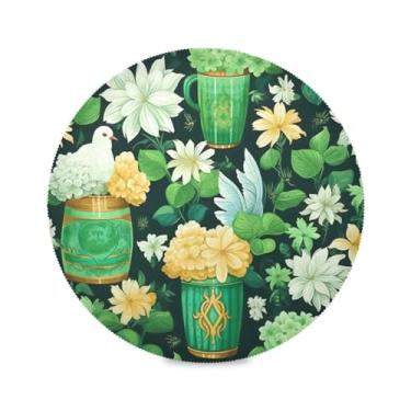 Imagem de Wassud Jogo americano copos verdes tapetes de mesa redondos para cozinha e jantar tapetes laváveis resistentes ao calor decoração de mesa 39 cm