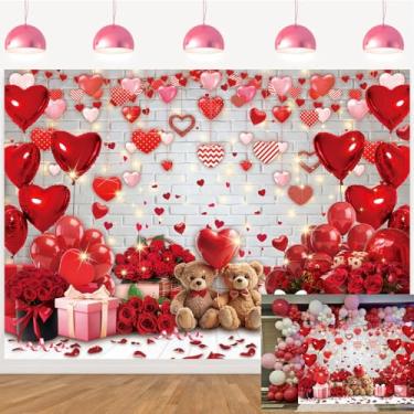 Imagem de Feliz Dia dos Namorados, parede de tijolo branco, vermelho, amor, corações doces, balões, fotografia, dia dos namorados, casamento, chá de panela, decoração de festa de aniversário (208 x 149 cm (7 x
