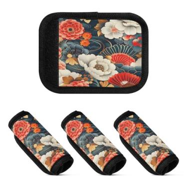 Imagem de Qilmy Pacote com 4 identificadores de bagagem com estampa floral estilo japonês, capa confortável para carrinho de bebê, mala de viagem, acessórios de viagem 1485