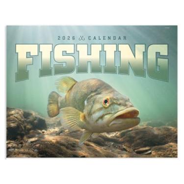 Imagem de Calendário de parede suspenso Fishing 2026 - 48 x 28 cm (aberto) Agenda e organizador de compromissos mensais 2026. Calendário de pesca para qualquer pescador que adora sair na água.