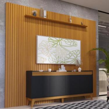 Imagem de Painel Ripado 273cm com Buffet Ripado 4 Portas 180cm - Via Nossa, Pret
