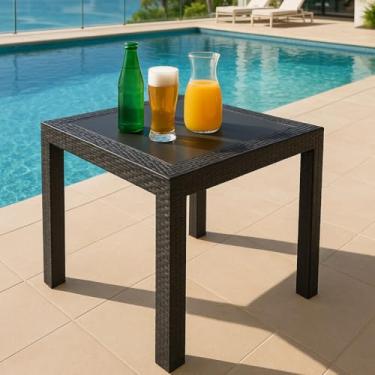 Imagem de Mesa Portátil Pés Removível Reforçada Plástico Quadrada Cozinha Piscina Bar (Preto)
