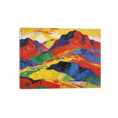 Imagem de BMZFYBS Pintura abstrata para parede - Montanha colorida 2 - Impressão em tela de decoração moderna para sala de estar pronta para pendurar tela emoldurada 50 x 65 cm 20 x 26 pol