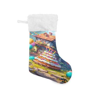 Imagem de xigua Meia de Natal para bolo de aniversário colorida, personalizada, grande, doces, presente pendurado, meias de Natal, decoração para decoração de festa de férias em família, lareira