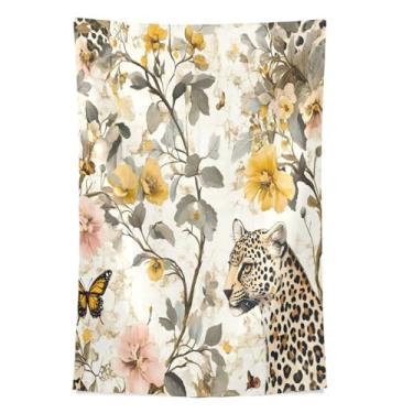 Imagem de STAYTOP Tapeçaria de parede de leopardos e flores amarelas para decoração de casa decoração de dormitório sala de estar quarto tapete de parede (60 × 51 polegadas)