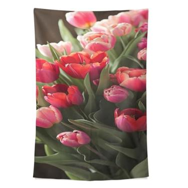 Imagem de STAYTOP Tapeçaria de parede lindas tulipas para decoração de casa decoração de dormitório sala de estar quarto tapete de parede (80 × 60 pol)