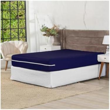 Imagem de Capa protetora colchao casal azul com ziper, lavavel e confortavel