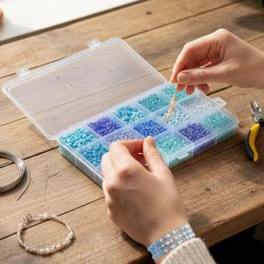 Imagem de Conjunto de 1600 contas de vidro para fabricação de joias, 15 grades DIY sortidas de contas coloridas para artesanato, miçangas e acessórios