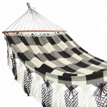 Imagem de Rede de Dormir Casal Grande com Madeira Luxo Reforçada para Descanso(Preto e Branco)