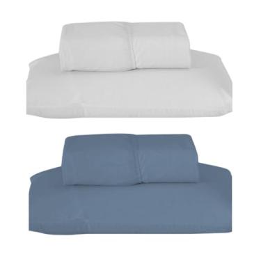 Imagem de Kit 2 Jogos de Lençol Solteiro com Elástico, 188x88x30cm, 80% Algodão 20% Poliéster, Percal 180 Fios, Cores Variadas, Inclui 2 Lençóis e 2 Fronhas (Cor: Azul Petróleo/Branco)
