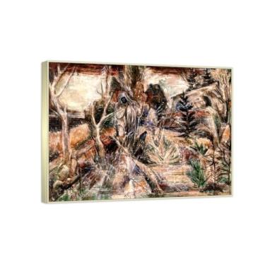 Imagem de RYLJCZ Reprodução de pinturas famosas de Albert Bloch - (Forgotten Garden) Impressão em tela Arte de parede para decoração de sala de estar (30 x 40 cm (11,8 x 15,7 pol)/molduras champanhe)