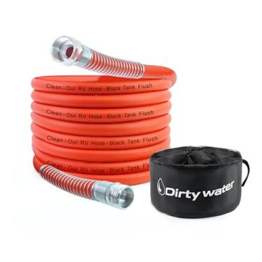 Imagem de Mangueira de água preta Camper & RV - Mangueira de esgoto resistente de 90 m com design sem dobras e cor laranja brilhante - Acessórios para RV com bolsa de armazenamento para água preta/cinza