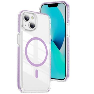 Imagem de LEMAXELERS Capa magnética para iPhone 14, compatível com Magsafe de grau militar, à prova de choque, antiamarelamento, capa fina para iPhone 13/14, roxa JW