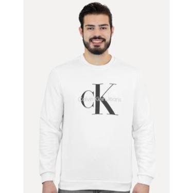 Imagem de Moletom Calvin Klein Jeans Masculino Monograma Logo Branco-Masculino