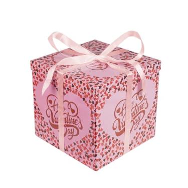 Imagem de Ranfashiong Caixas de presente rosa do Dia dos Namorados com tampas, caixas quadradas grandes dobráveis de 29 cm com fita, design de corações para mulheres e homens, presentes para marido esposa
