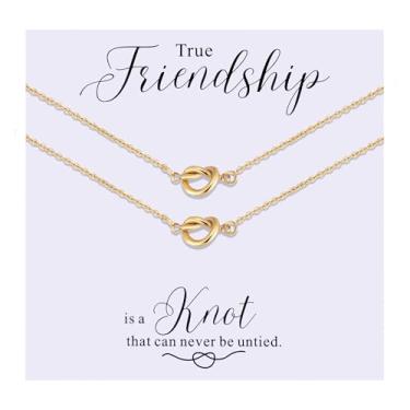 Imagem de Ukodnus Conjunto de 2 colares de compromisso com nó de melhor amiga, colares de nó de amizade combinando para mulheres, joias delicadas para duas amigas, pingente de amarrar os nós, presente para ela