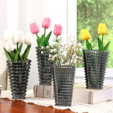 Imagem de MCMCNCUIU Conjunto de 4 vasos de flores de cristal, vasos de vidro para centros de mesa, vasos pretos para flores, vaso pequeno para sala de estar, quarto, cozinha, escritório, casamento
