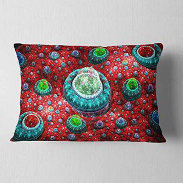 Imagem de Design vermelho fractal Exotic Planet' Abstract Throw Lombar Sala de estar, Sofá, Almofada de alta qualidade + Capa de almofada impressa em ambos os lados 30,48 x 50,8 cm