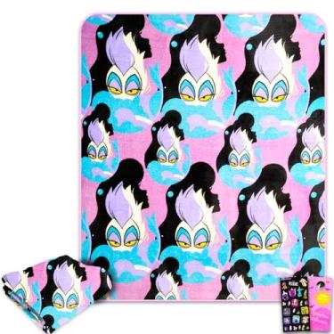Imagem de Disney Conjunto de cobertor de vilões – Pacote com manta com Úrsula da Pequena Sereia Plus adesivos | Cobertor de pelúcia Ursula Vilões Disney Tamanho 152 x 177 cm