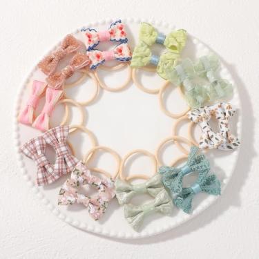 Imagem de 20 peças de laços de cabelo com laços, pequenos elásticos de 4 cm, suportes de rabo de cavalo, tecido macio, laço de flor, faixas de cabelo de borracha para mulheres jovens (20 peças)
