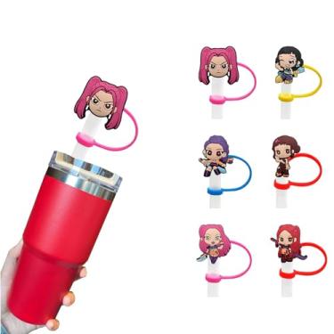 Imagem de 6 peças de cobertura de canudo de silicone reutilizáveis, acessórios para copos Stanley, tampa de palha fofa para canudos Stanley Topper de 10 mm