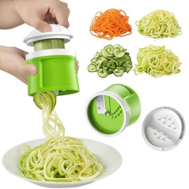 Imagem de ZTQCSQ Fatiador espiralizador de vegetais 3 em 1, espessura ajustável de 0 a 3 mm, espiralizador de abobrinha, máquina de macarrão vegetariano para pepino/zoodle/salada/espaguete/macarrão com