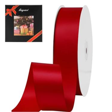 Imagem de LIUYAXI Fita de cetim vermelha dupla face, 2,54 cm x contínua, 50 jardas, fitas perfeitas para embrulhar presentes buquê de casamento decoração faça você mesmo artesanato arco e outros projetos