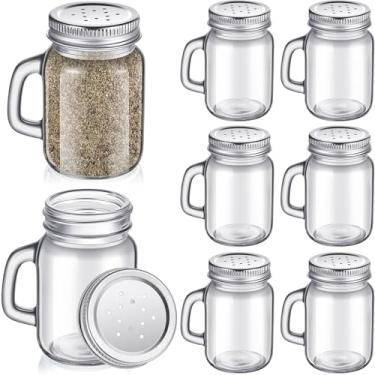 Imagem de Tessco for you 6 saleiros e pimenteiros de vidro, mini saleiro transparente para cozinha, com tampa de metal e alças para mesa de cozinha, utensílios de bebida, acessórios domésticos (113 g, prata)