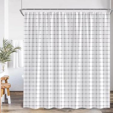 Imagem de Cortinas de chuveiro quadradas pretas e brancas linhas pretas modernas geométricas xadrez moderna cortina de banho nórdica tecido decoração de banheiro 120 x 180 cm/LxA cortina de chuveiro antimofo