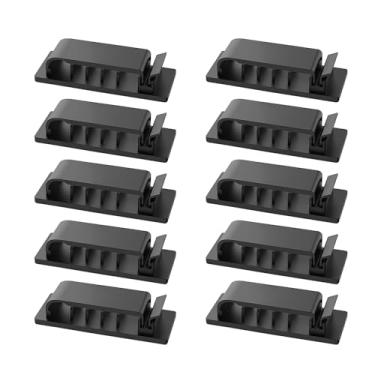 Imagem de 10 peças, 5 compartimentos, clipes autoadesivos para gerenciamento de cabos, organizadores de cabos, clipes de fio para escritório, TV, PC, cabo Ethernet sob a mesa, escritório em casa
