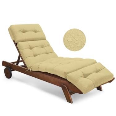 Imagem de Tycdiose Almofada para espreguiçadeira externa à prova d'água 74,4 x 22 x 4,7 polegadas de espuma viscoelástica para móveis ao ar livre com laços, almofadas espessas para espreguiçadeiras de piscina