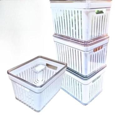 Imagem de Organizador de geladeira Cesta multiuso para alimentos e vegetais com tampa(1,9 Litros,4 Un)