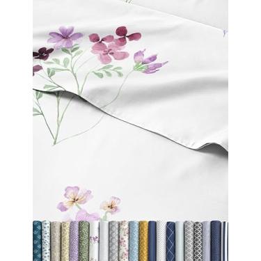 Imagem de Jogo de lençol com 5 peças de lençol King com borboleta dividida – lençol de cima 108 x 102, 2 lençóis com elástico 99 x 203 cm e 2 fronhas 50 x 101 cm – lençol de cama botânico lavanda macio – jogo